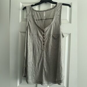 Free People Gray Buttoned Tank Top